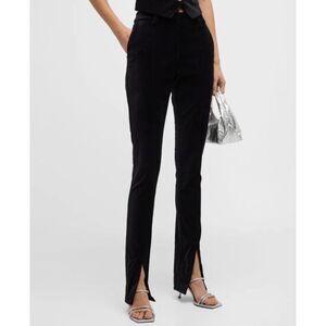 NWT Ramy Brook Miriam Slit Cuff Pant 6 Black Velvet Velveteen Split Hem Trouser